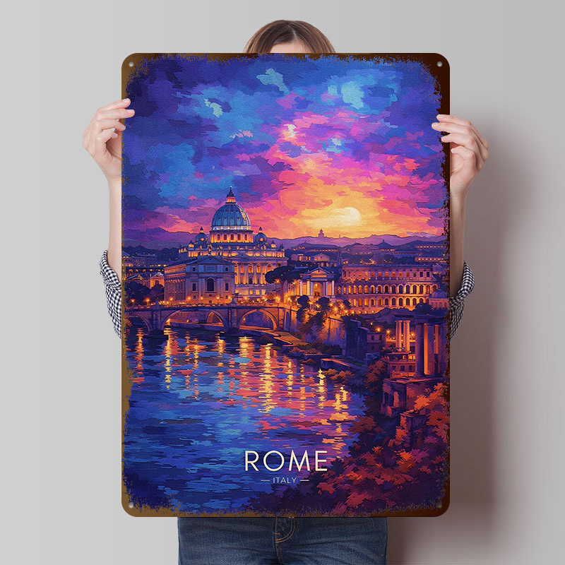 Retro Gaming At - Rome Cityscape At Sunset Tinplate Poster