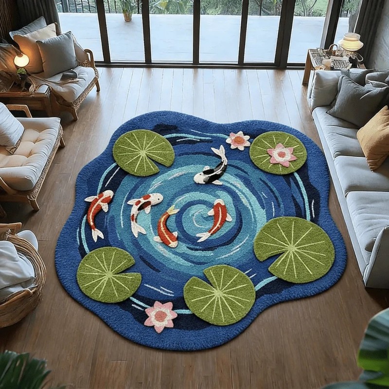 VIKAMA Koi Fish Pond Print Irr - đánh giá và giá Retro Gaming Rug