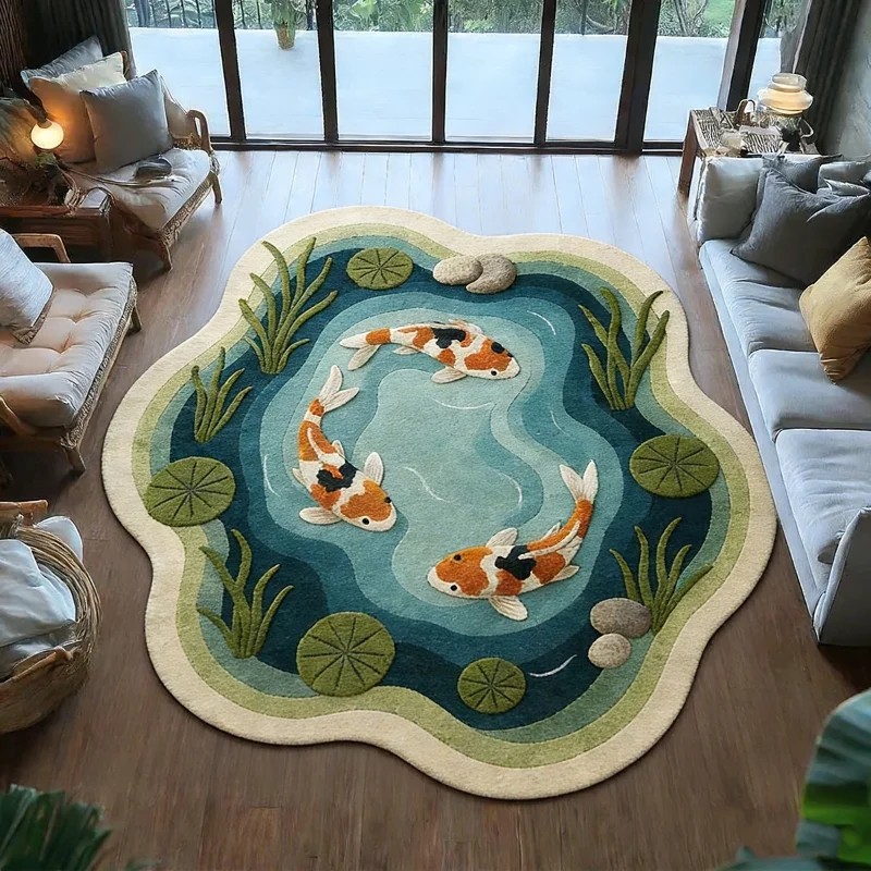 VIKAMA Koi Fish Pond Print Irr - đánh giá và giá Retro Gaming Rug