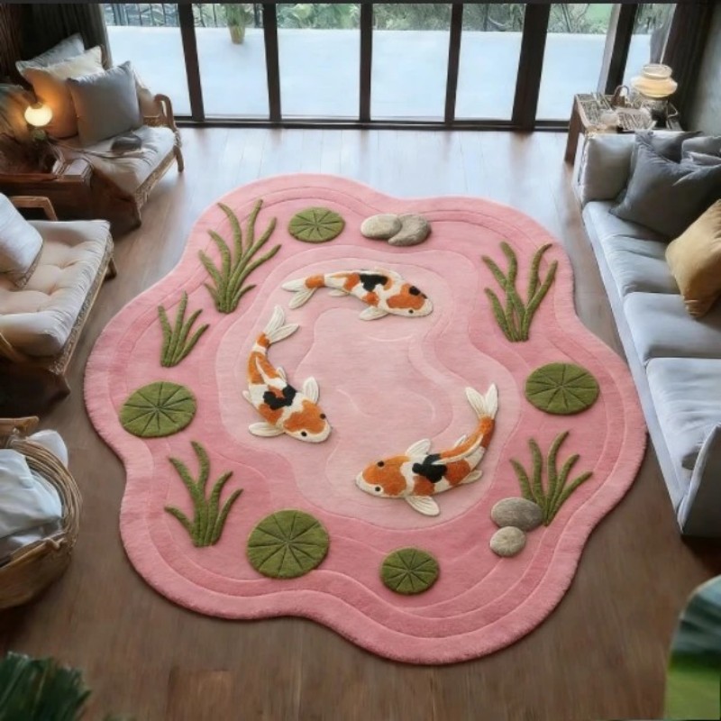 VIKAMA Koi Fish Pond Print Irr - đánh giá và giá Retro Gaming Rug