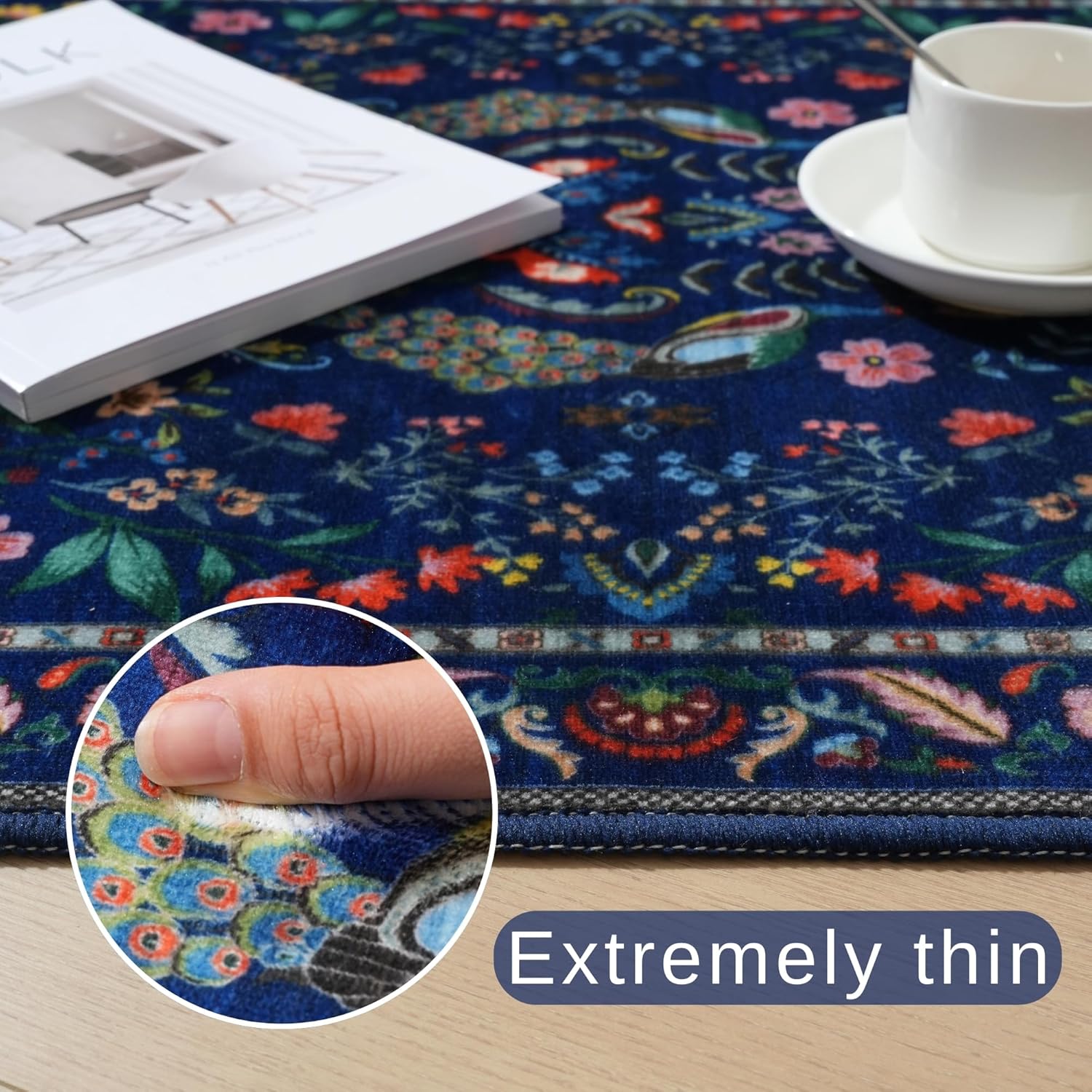 Navy Peacock Deer Floral Area  - đánh giá và giá Retro Gaming Rug